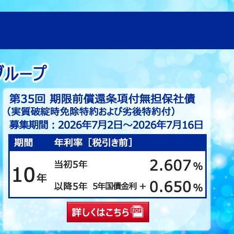 新発債券 第35回 期限前償還条項付無担保社債(実質破綻時免除特約および劣後特約付)