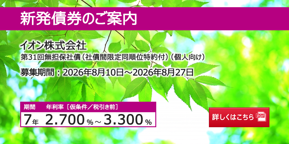 新発債券 第31回無担保社債（社債間限定同順位特約付）（個人向け）