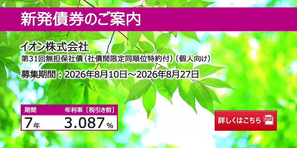 新発債券 第31回無担保社債（社債間限定同順位特約付）（個人向け）