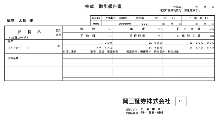 取引報告書のサンプル画像