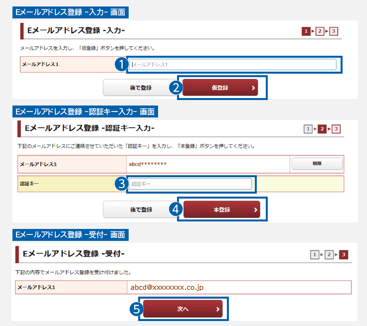 Eメールアドレス登録画面の画像