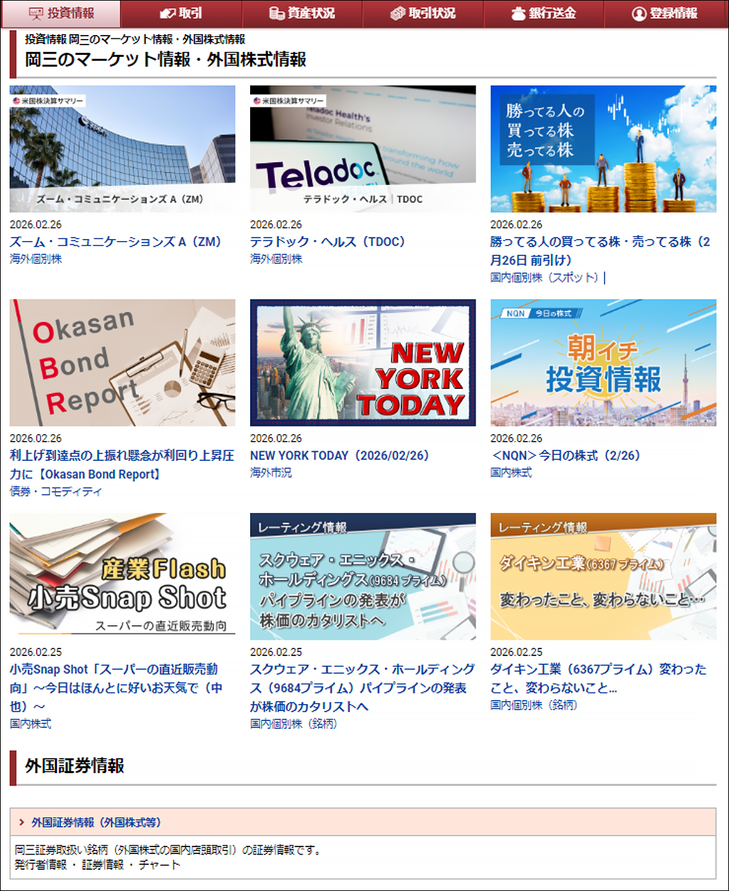 岡三情報Plus 掲載内容イメージ図